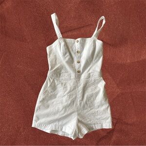 Abercrombie & Fitch White Cotton Blend Romper | Medium Petite | Button Front